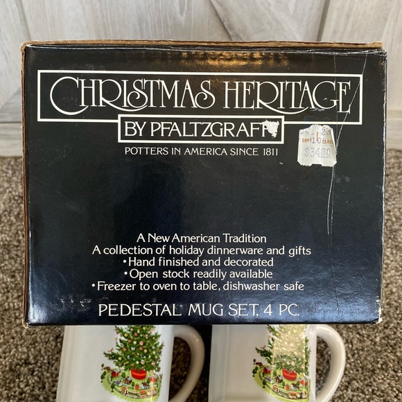 Pfaltzgraff Christmas Heritage Pedestal OCTAGON Mugs Cups Set of 4 10oz - Picture 8 of 8